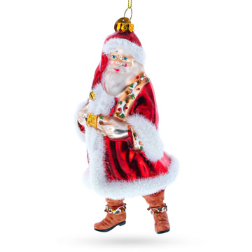 Classic Santa in Fur-Trimmed Coat Glass Christmas Ornament