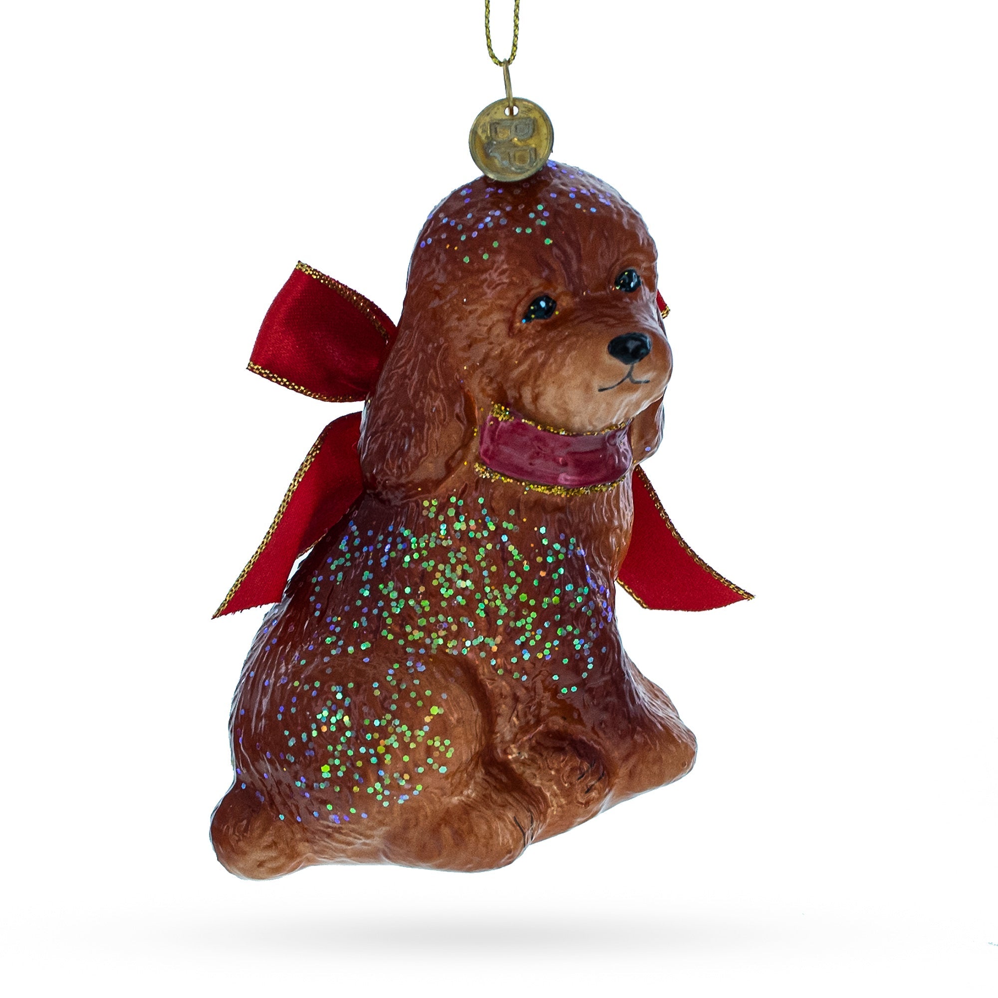 Glittery Spaniel Dog Glass Christmas Ornament