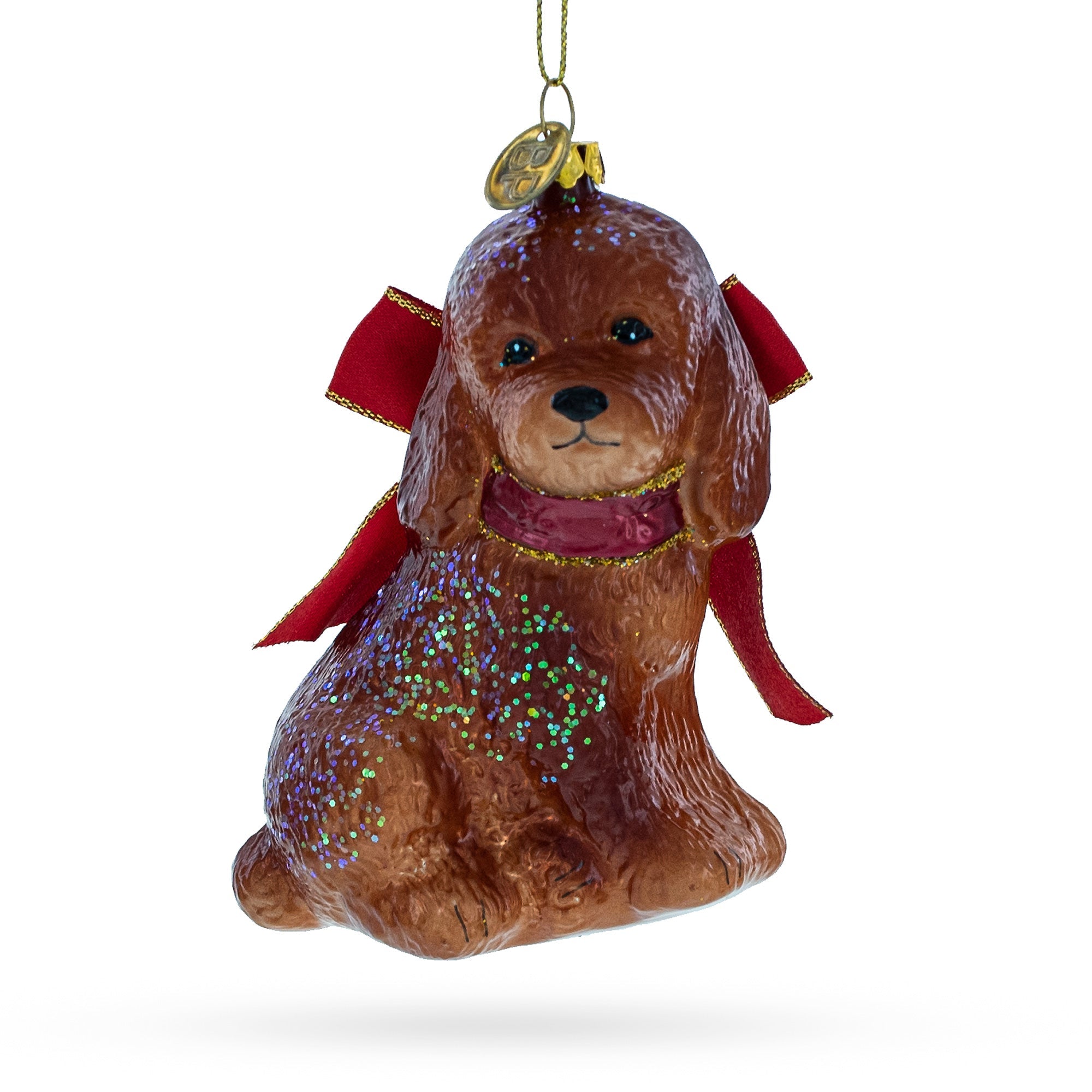 Glittery Spaniel Dog Glass Christmas Ornament