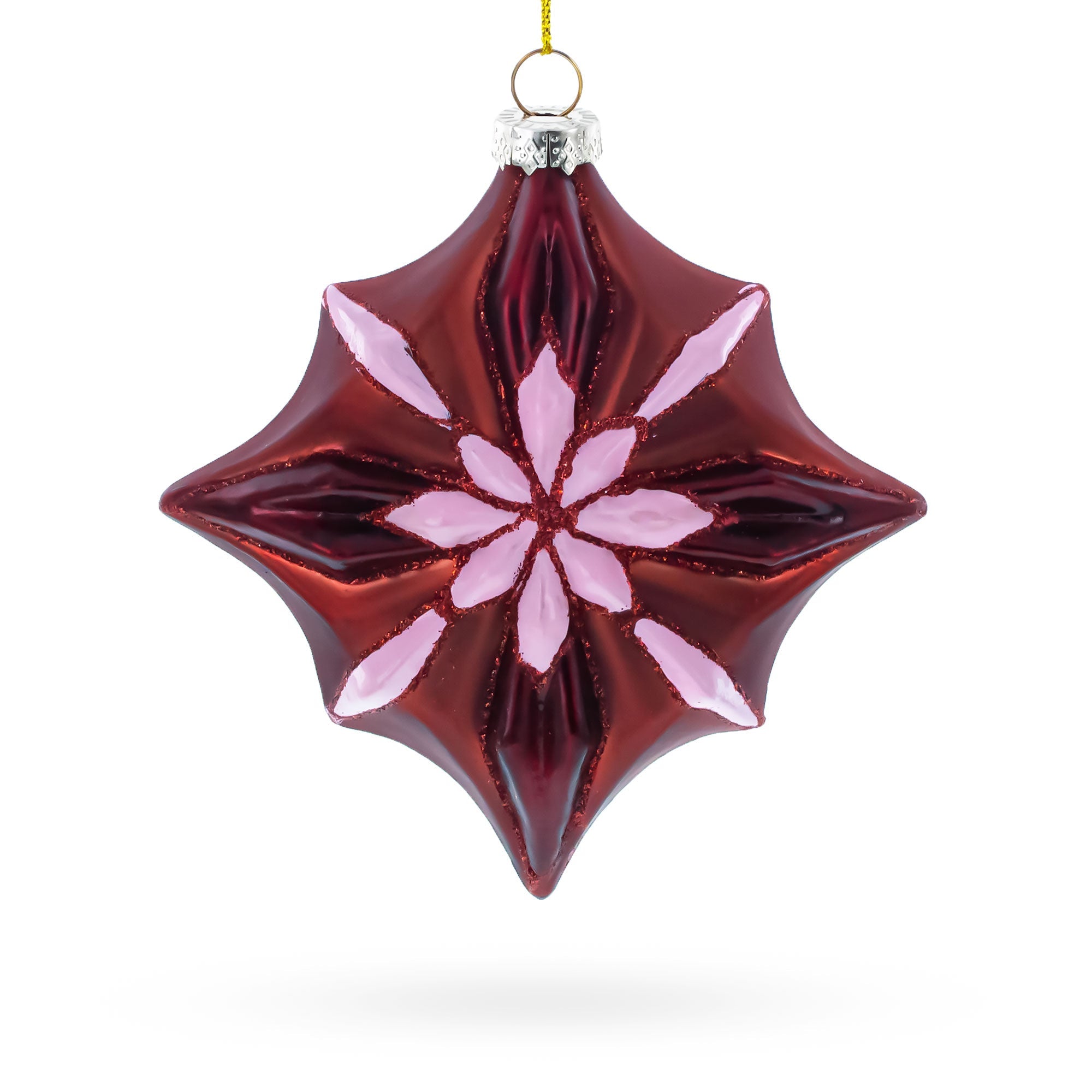 Red Starburst with Beaded Hanger Accent Glass Christmas Ornament