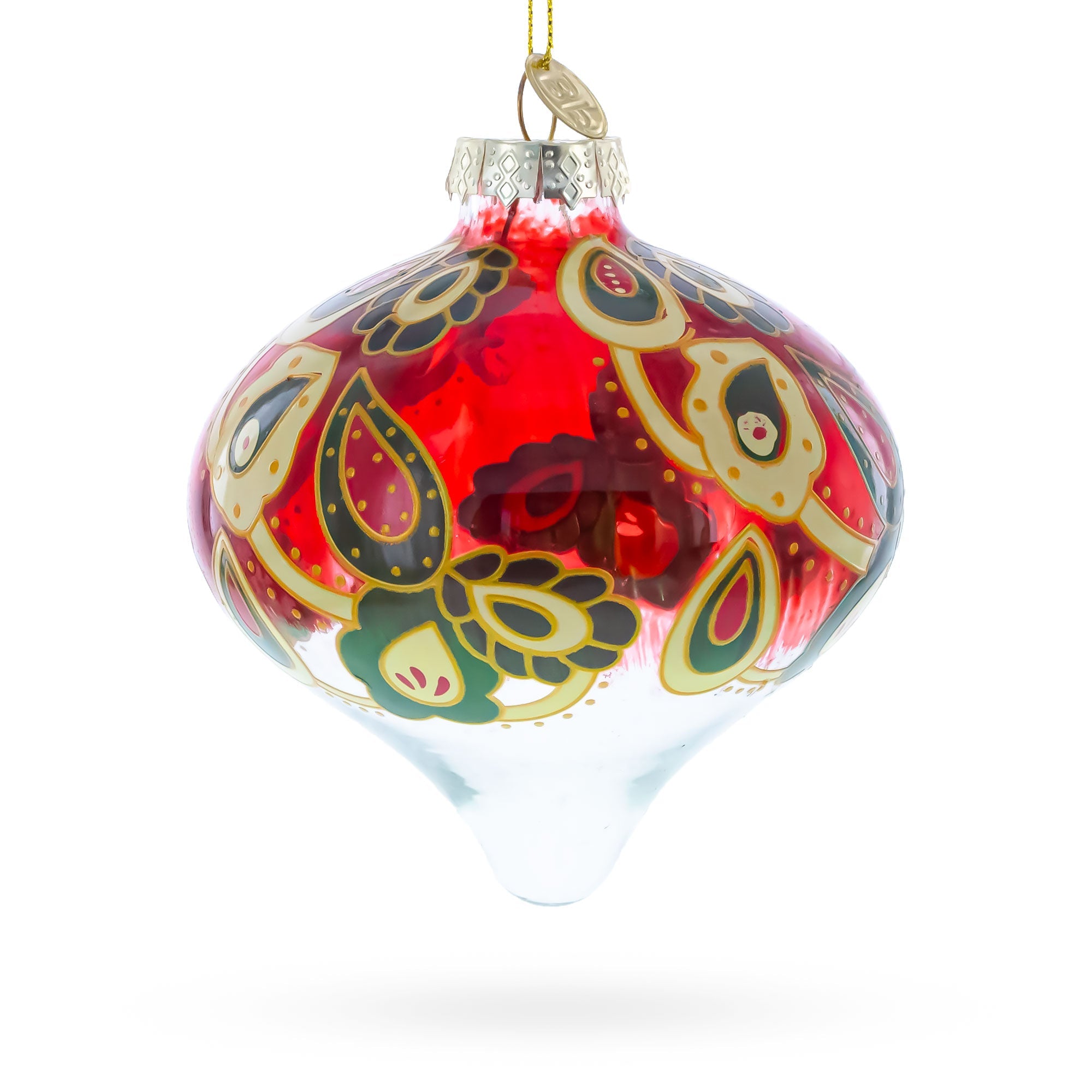 Red Paisley Onion Shaped Finial Glass Christmas Ornament