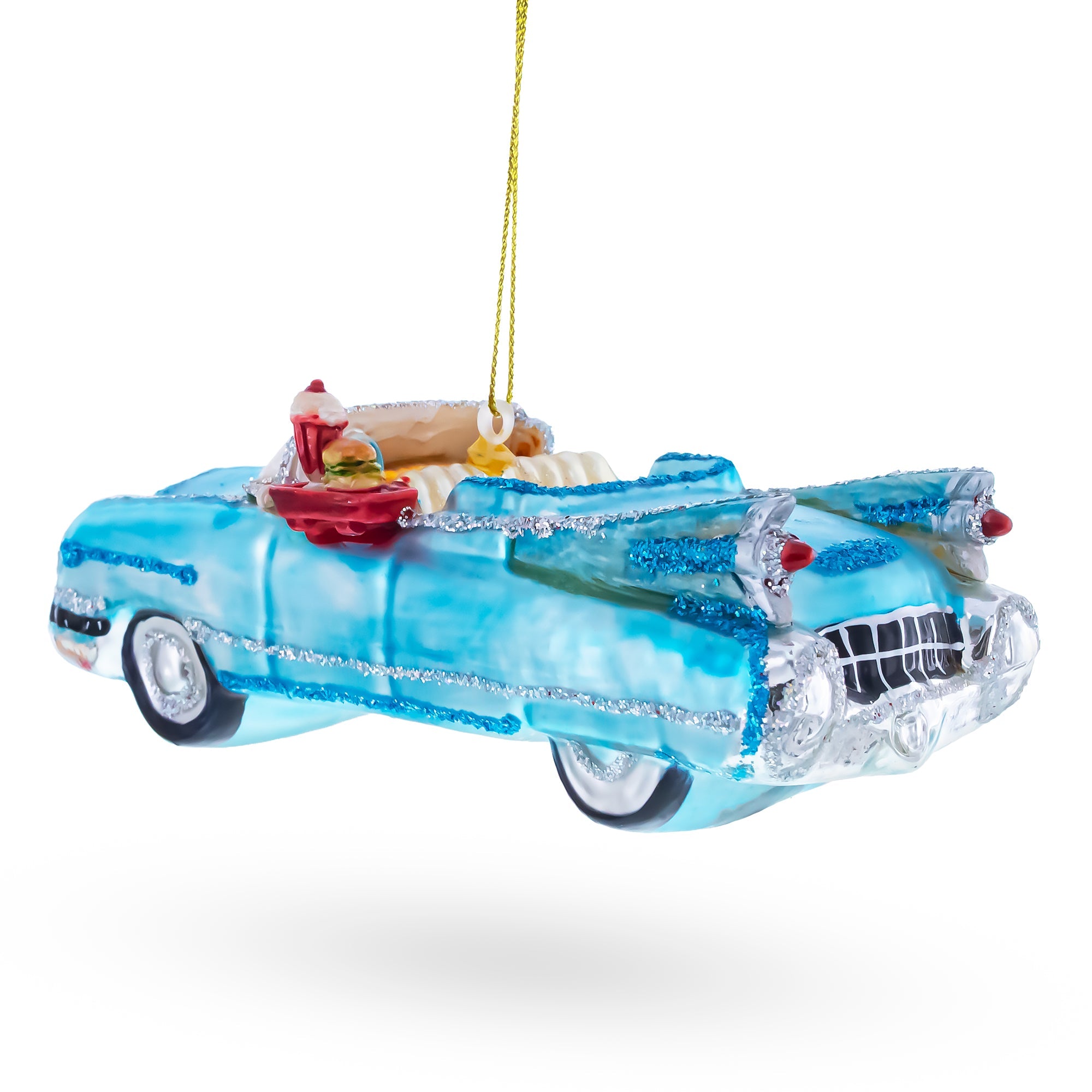 Classic Convertible Blue Retro Car Glass Christmas Ornament