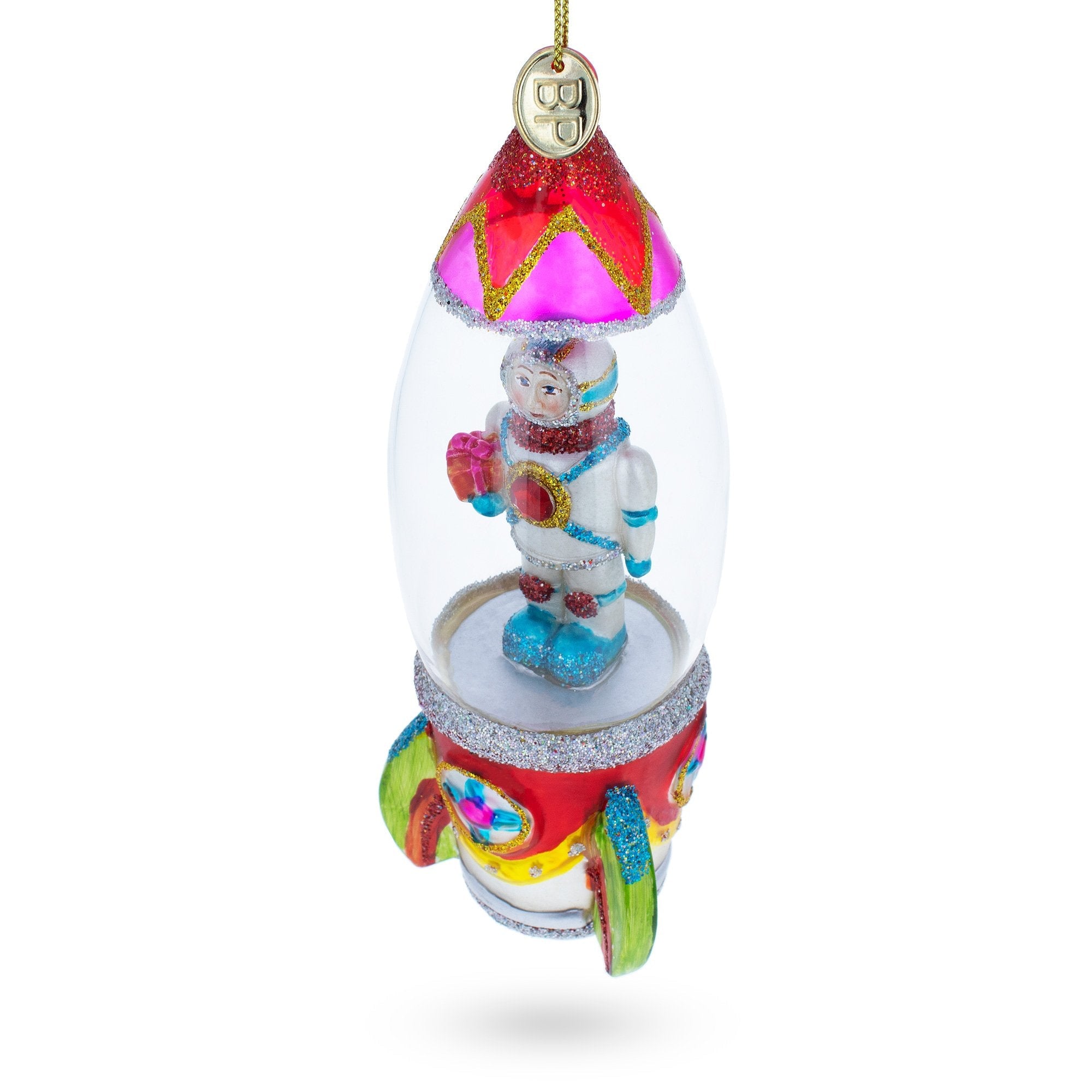 Trailblazing Astronaut Inside Spaceship Glass Christmas Ornament