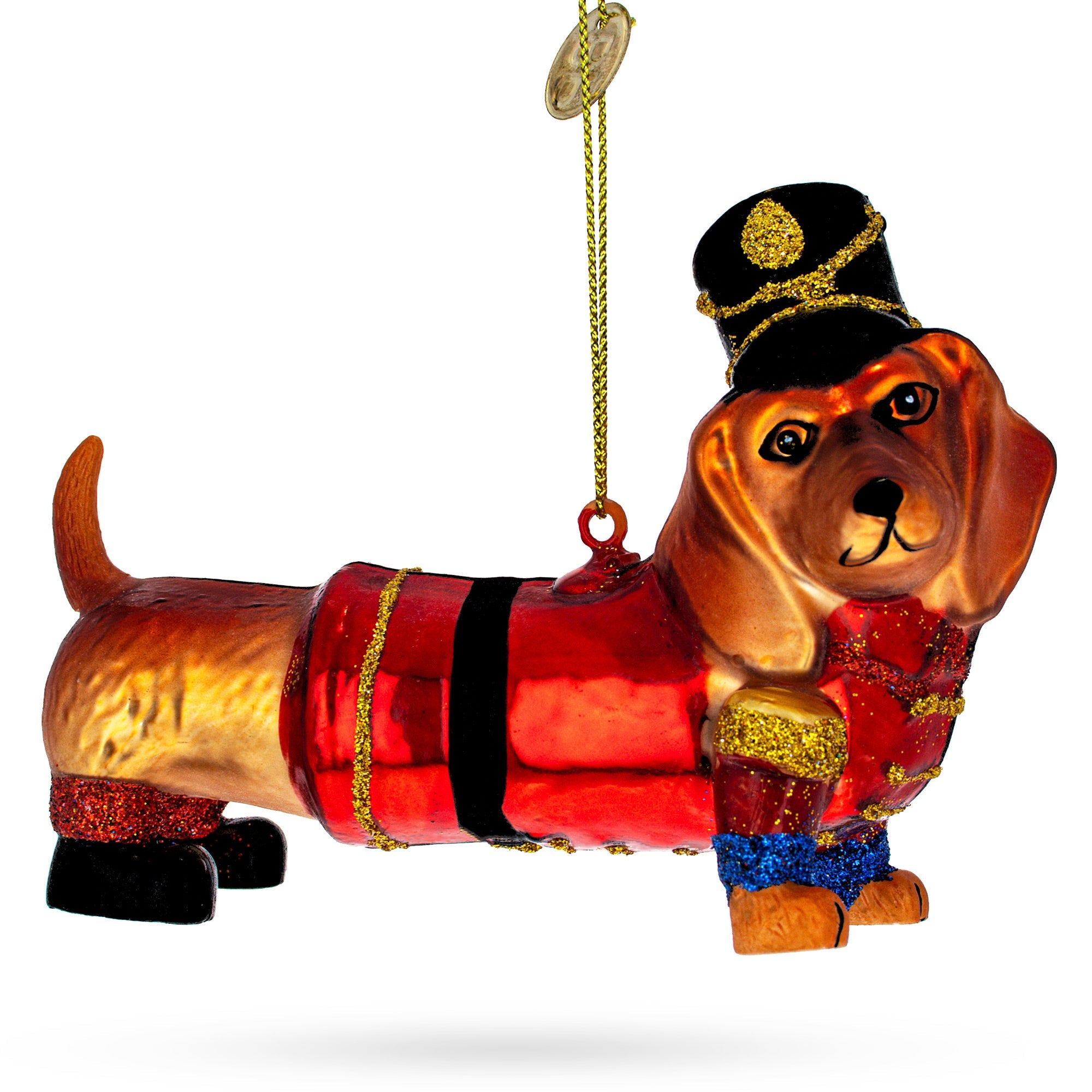 Dachshund Dog in Hat Glass Christmas Ornament