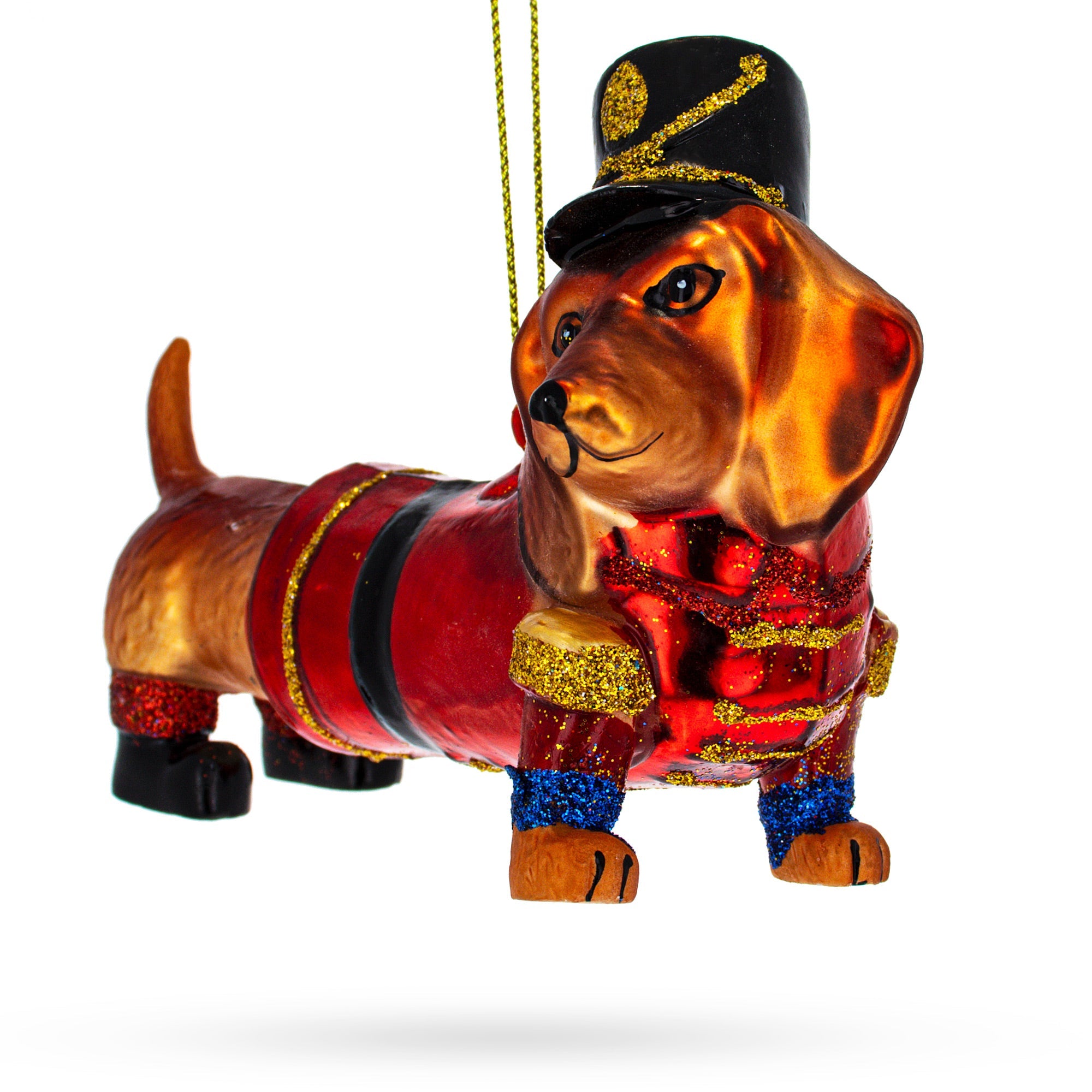 Dachshund Dog in Hat Glass Christmas Ornament