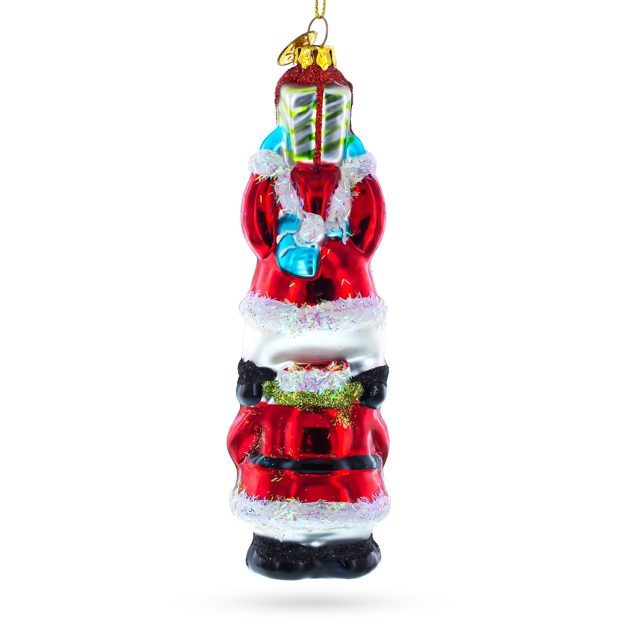 Snowmen Friends Sharing Gifts Glass Christmas Ornament