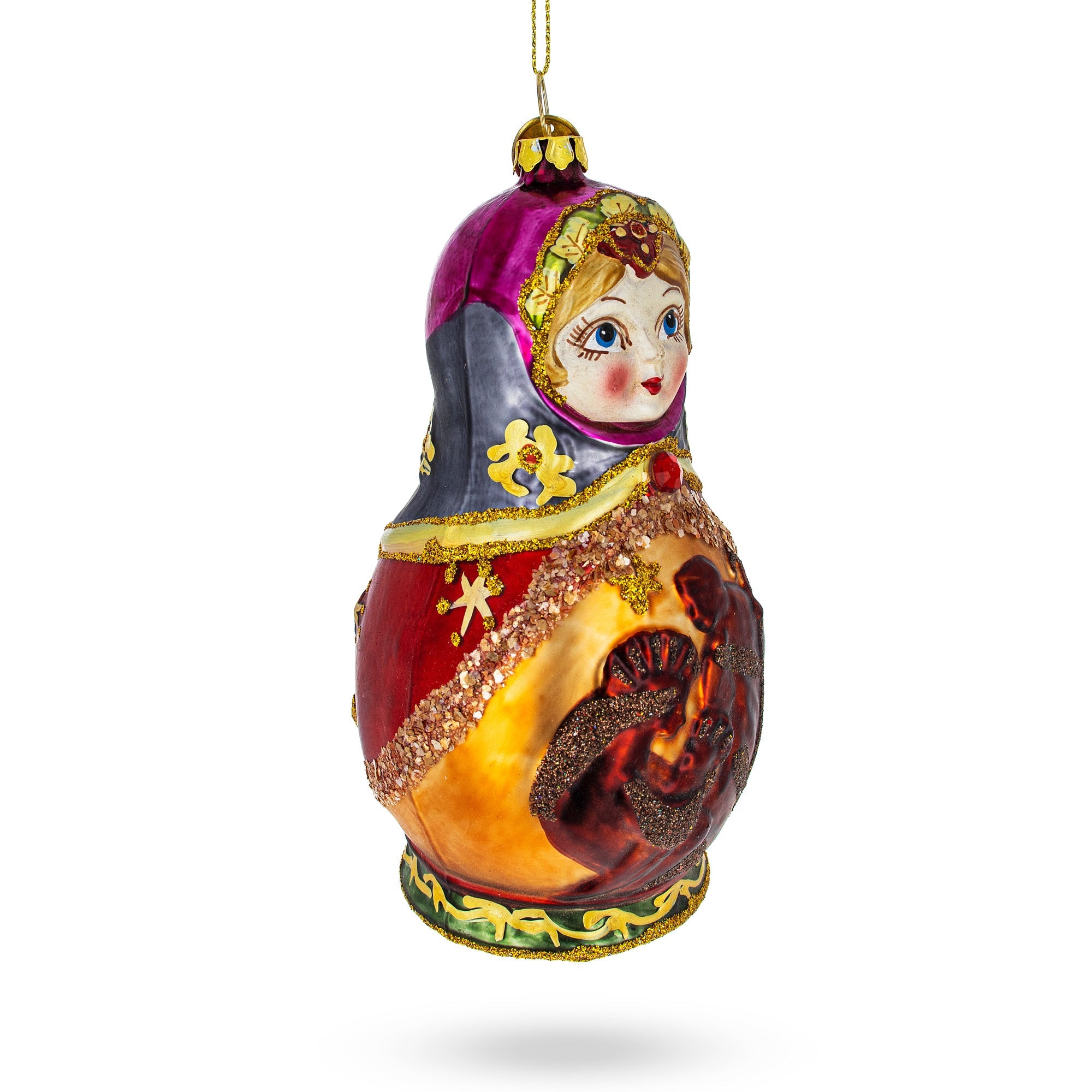 Matryoshka Doll with Nativity Scene Glass Christmas Ornament