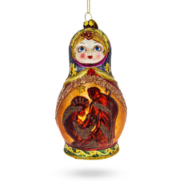 Matryoshka Doll with Nativity Scene Glass Christmas Ornament