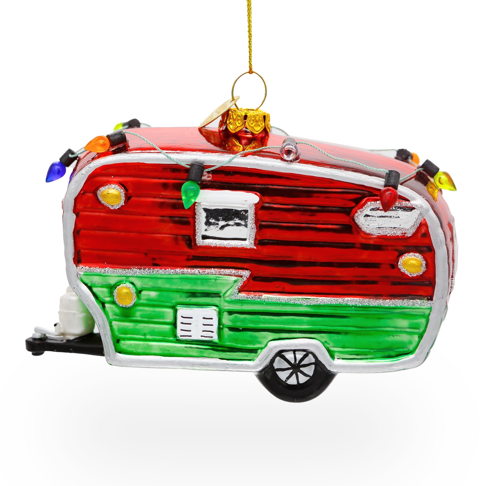 Camper Trailer with Lights Glass Christmas Ornament