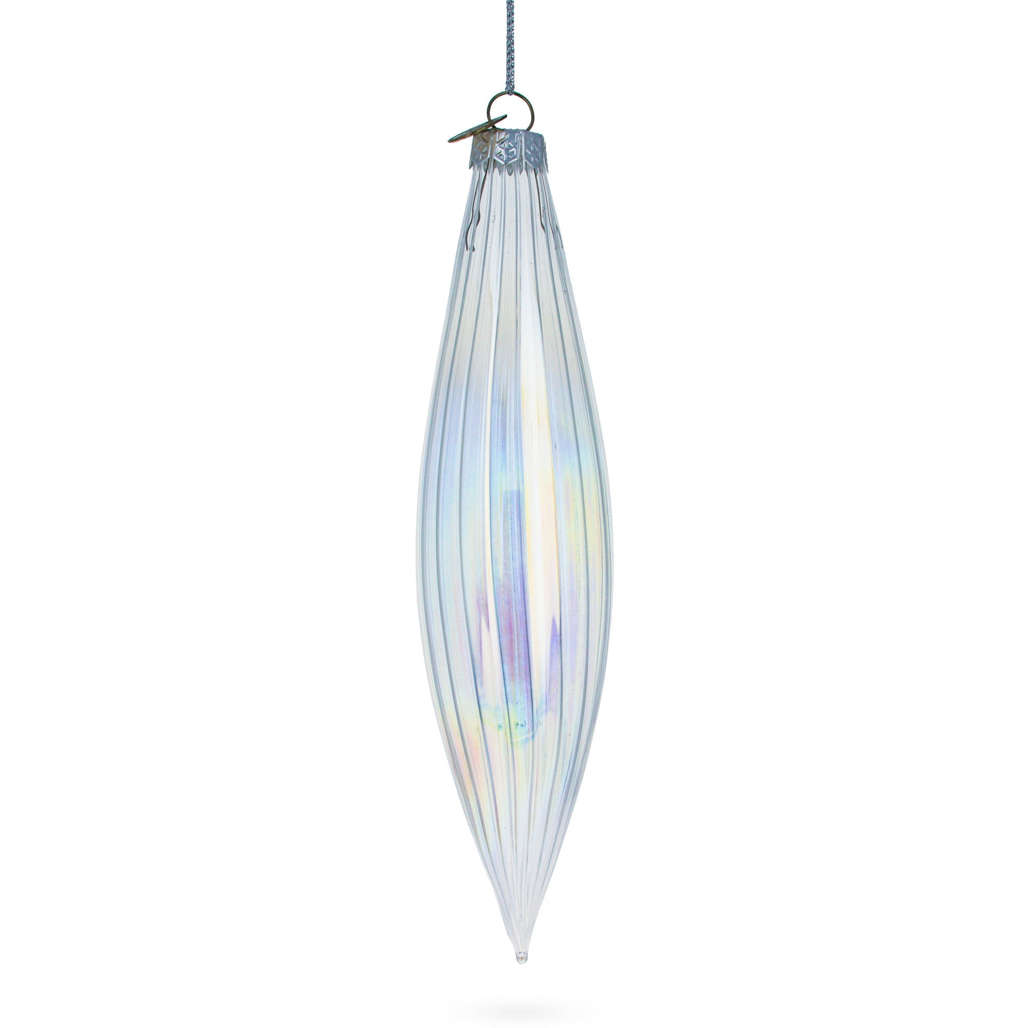 Iridescent Clear Glass Icicle Christmas Ornament 6.9 Inches