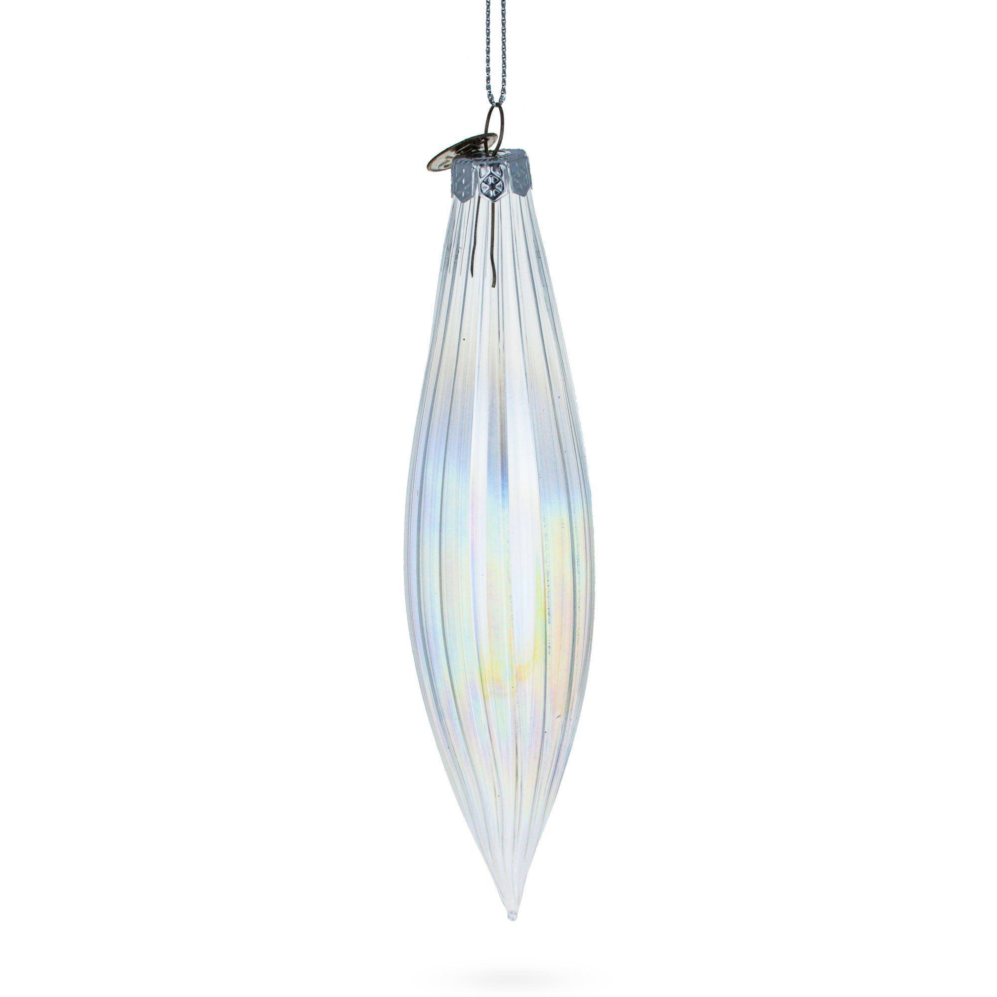 Iridescent Clear Glass Icicle Christmas Ornament 6.9 Inches