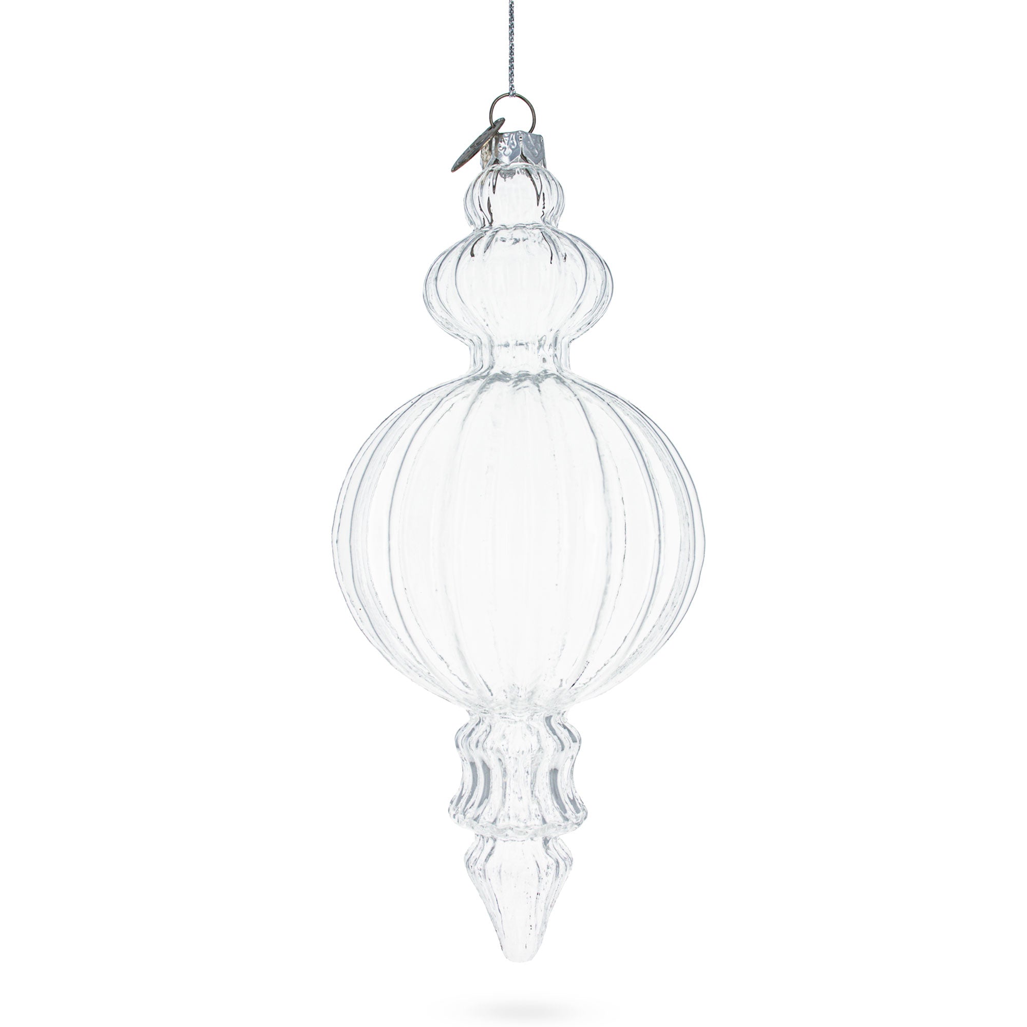 Triple Finial Clear Glass Christmas Ornament 6.7 Inches (170 mm)