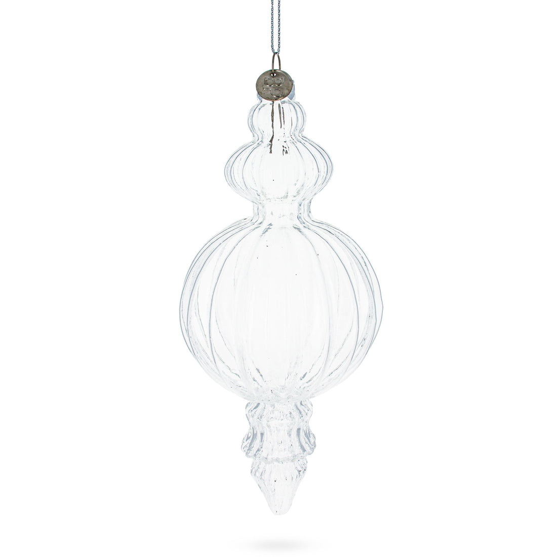 Triple Finial Clear Glass Christmas Ornament 6.7 Inches (170 mm)