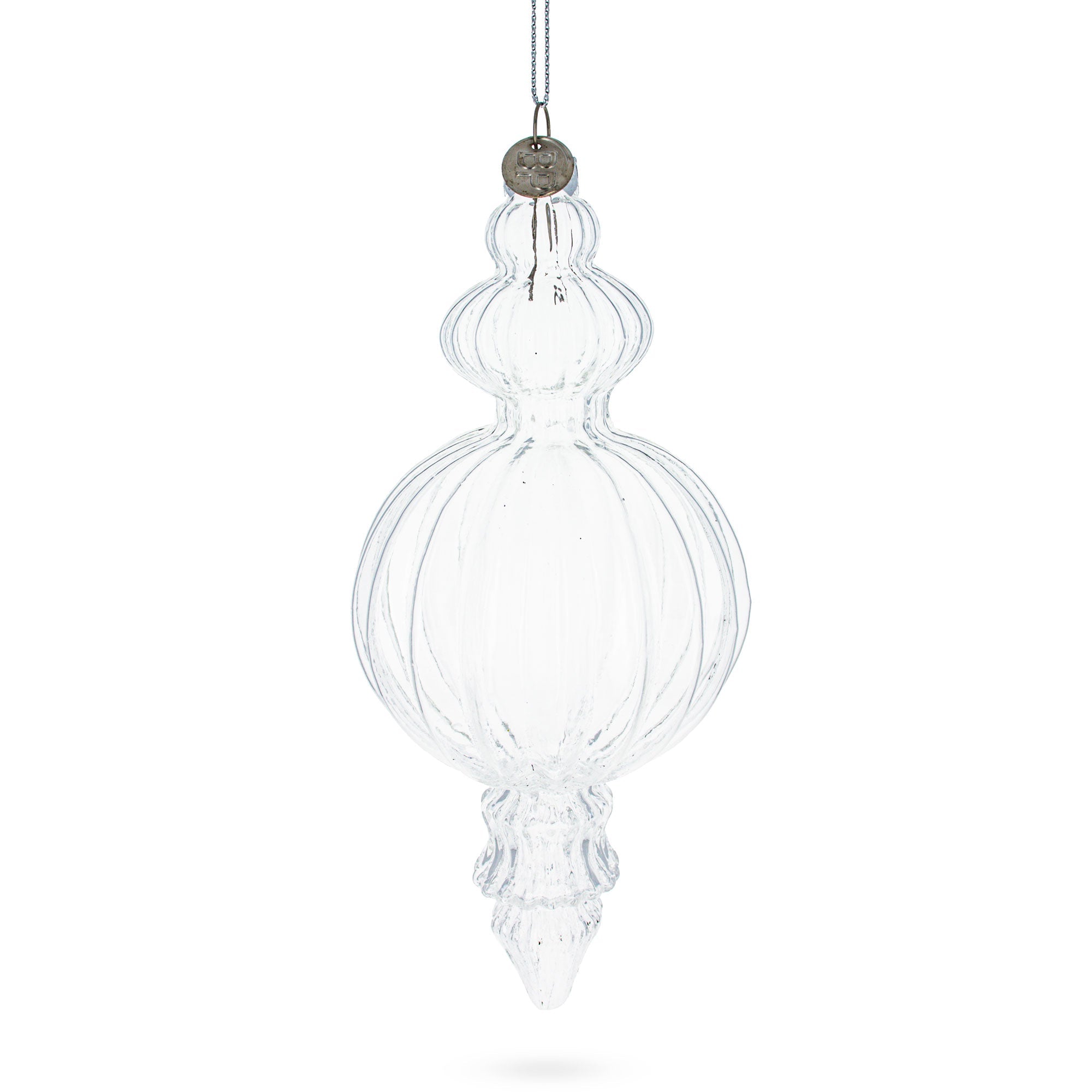 Triple Finial Clear Glass Christmas Ornament 6.7 Inches (170 mm)