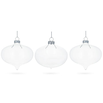 Set of 3 Onion Shape Clear Glass Christmas Ornament 4.15 Inches (105 mm)
