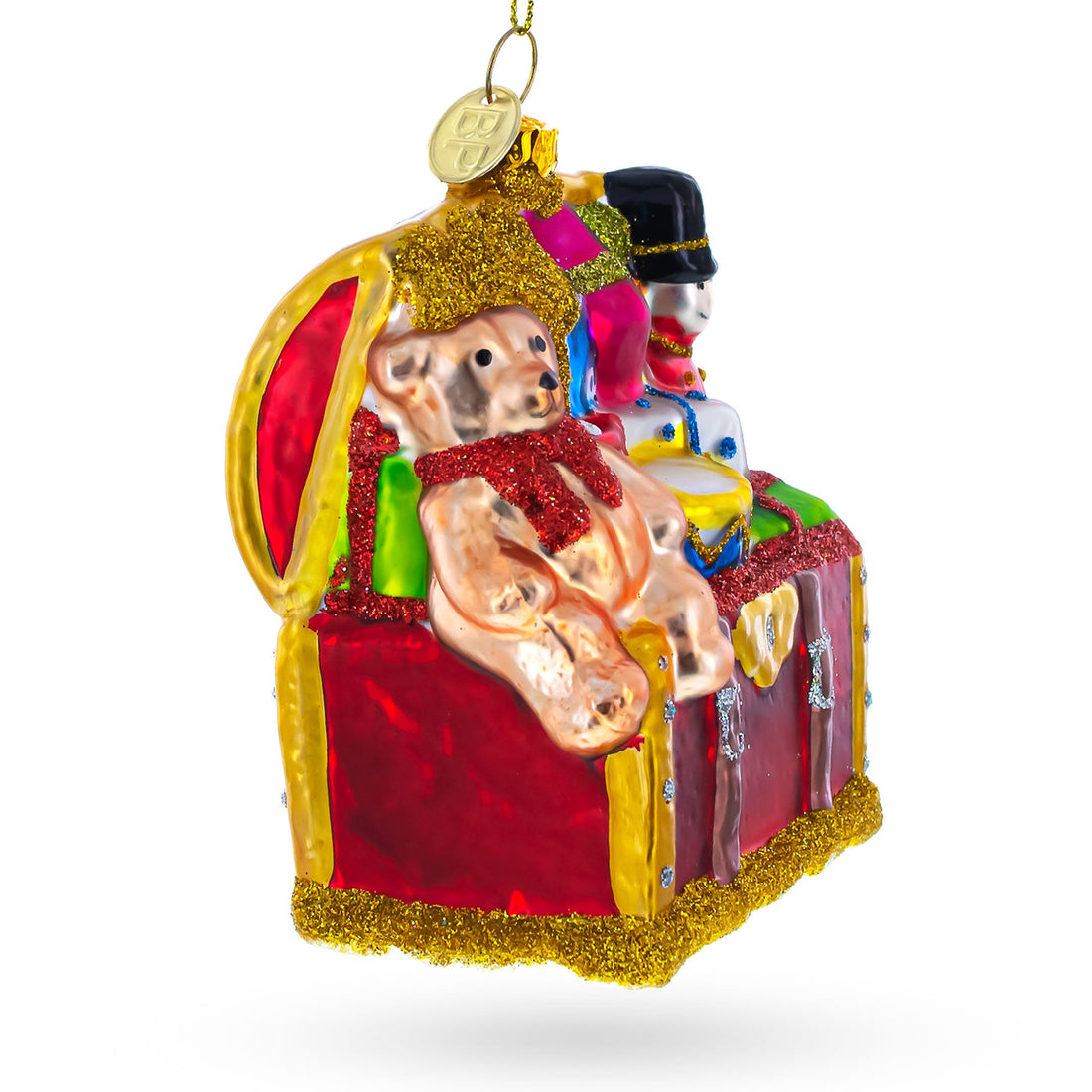 Teddy Bear, Nutcracker, and Gift Chest Glass Christmas Ornament