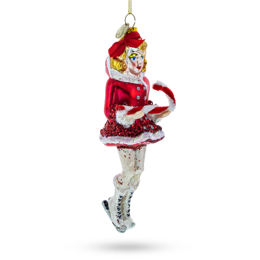 Ice Skater Girl with Candy Cane Glass Christmas Ornament