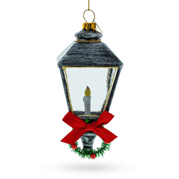 Festive Lantern with Red Bow Glass Christmas Ornament