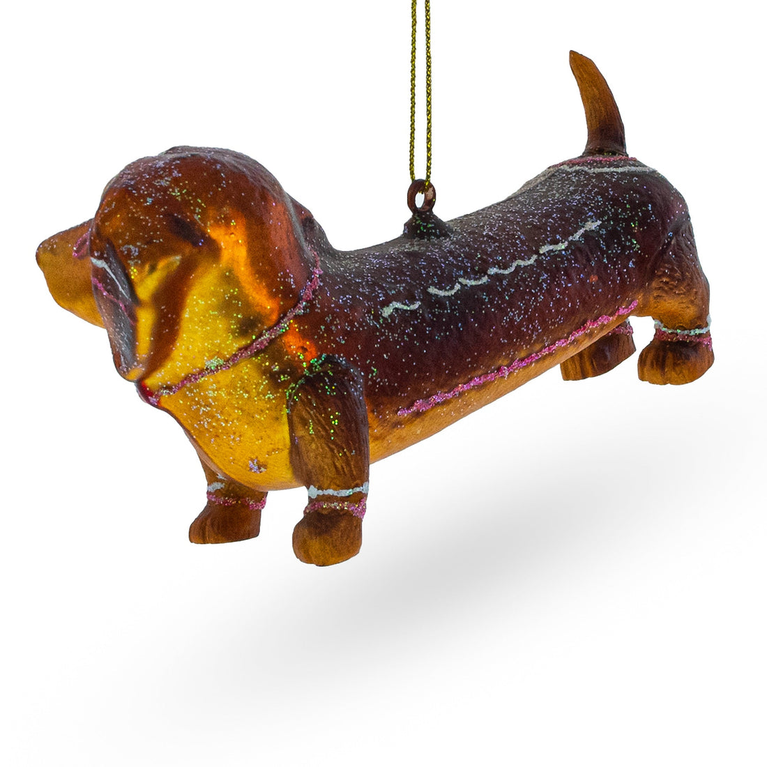 Dachshund with Bow Tie Glass Christmas Ornament