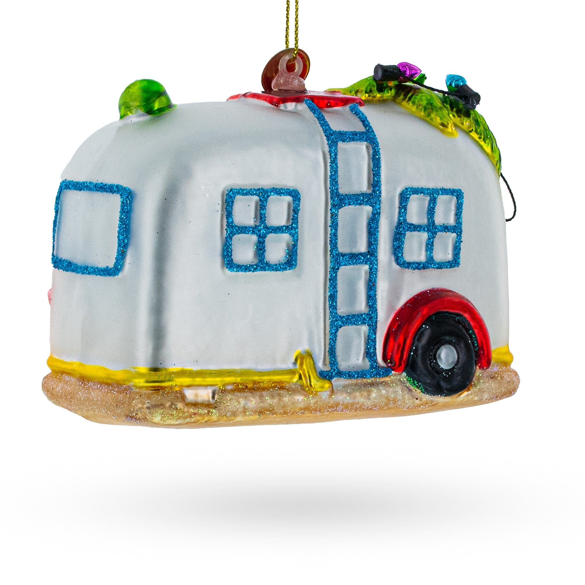 Snorkeling Santa in Camper Glass Christmas Ornament
