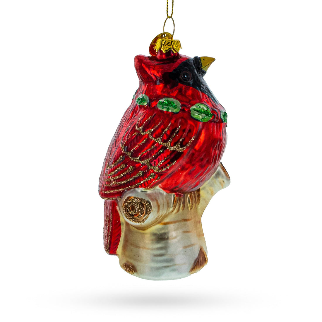 Red Cardinal on a Tree Branch Glass Christmas Ornament