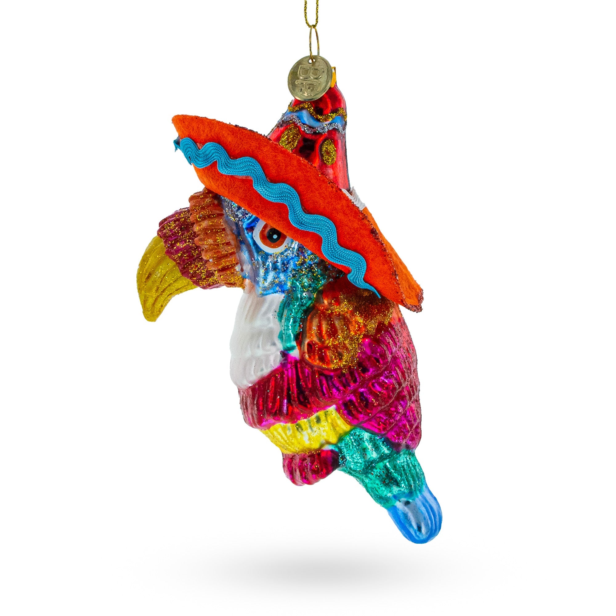 Tropical Toucan in a Sombrero Hat Glass Christmas Ornament