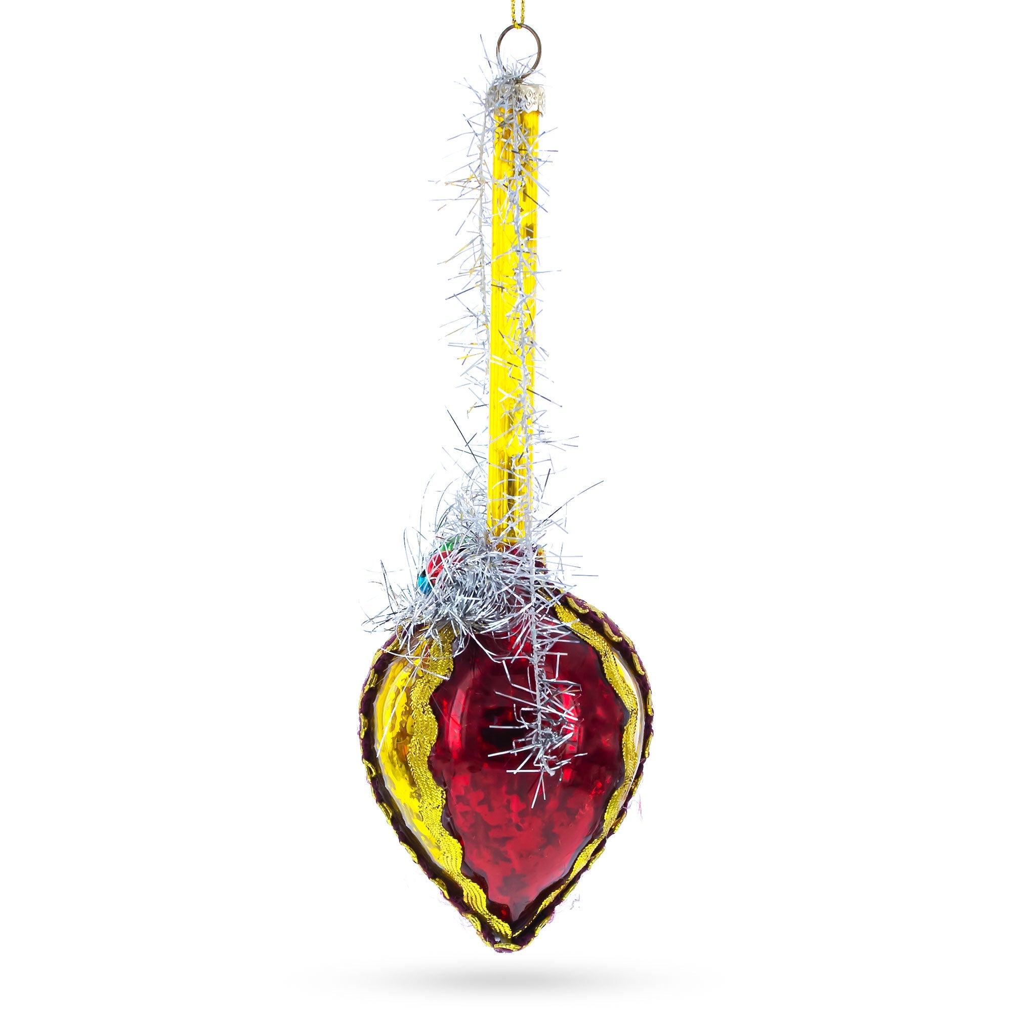 Vintage-Style Tinsel and Bells Drop Glass Christmas Ornament