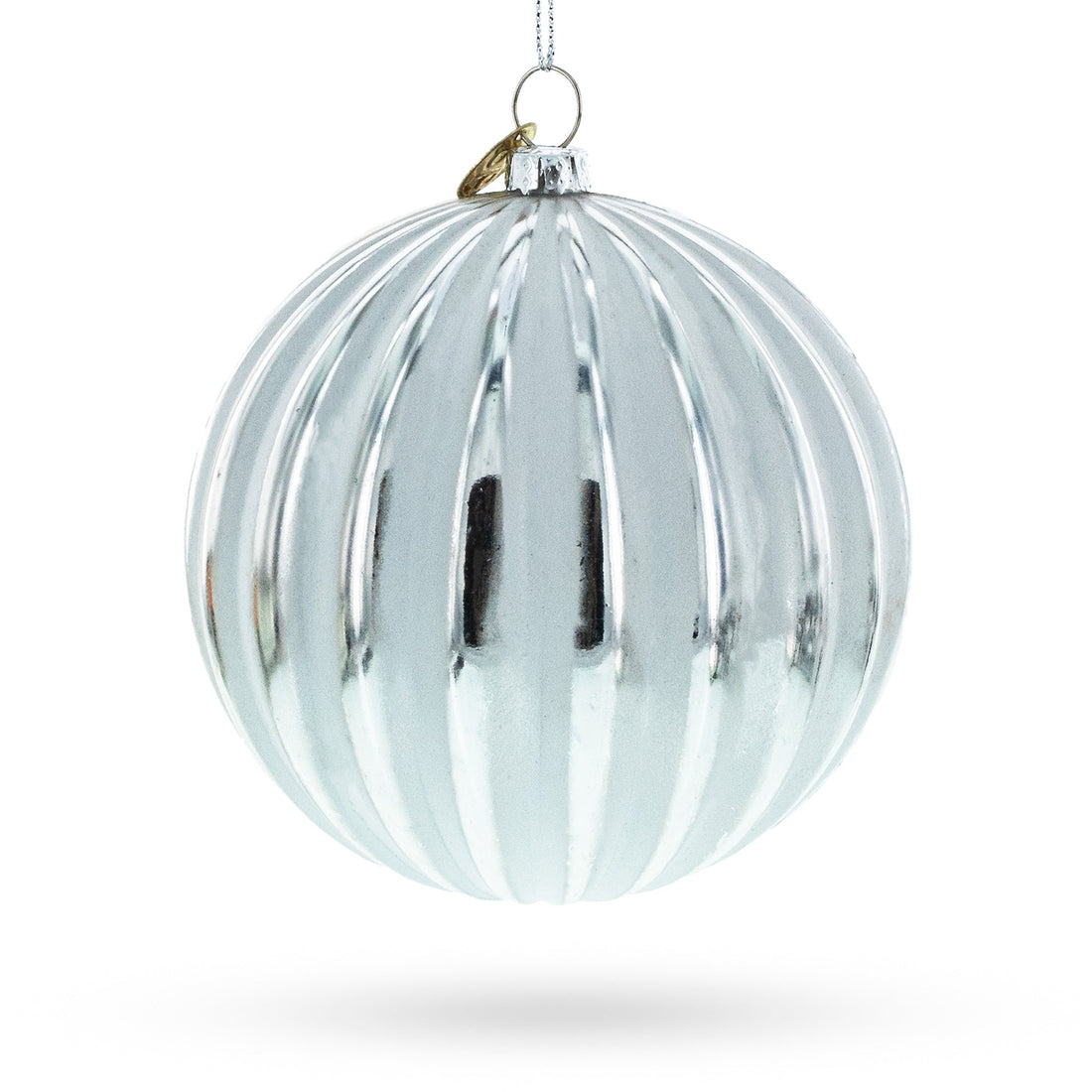 Gleaming Silver Ribbed Glass Christmas Ornament