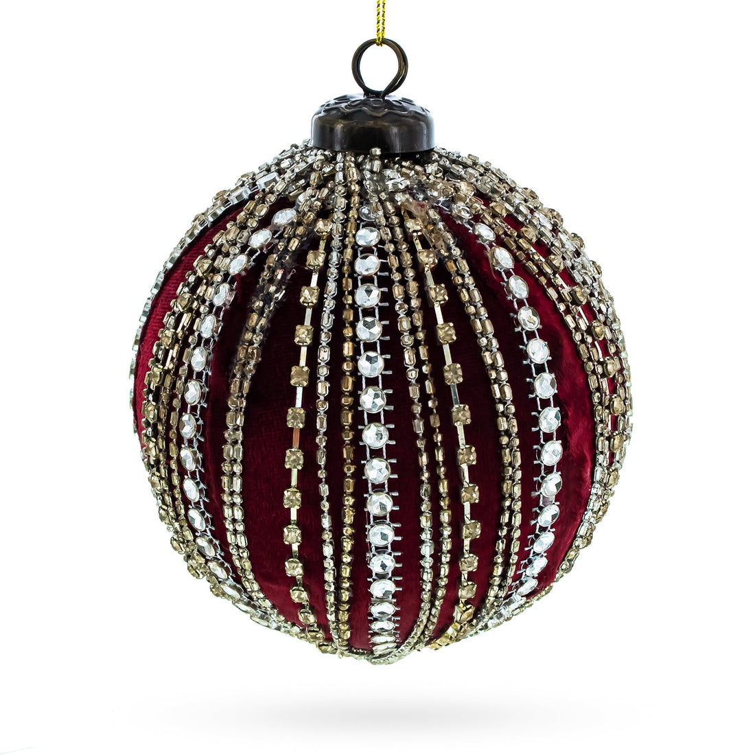Sparkling Rhinestones on Red Glass Ball Christmas Ornament