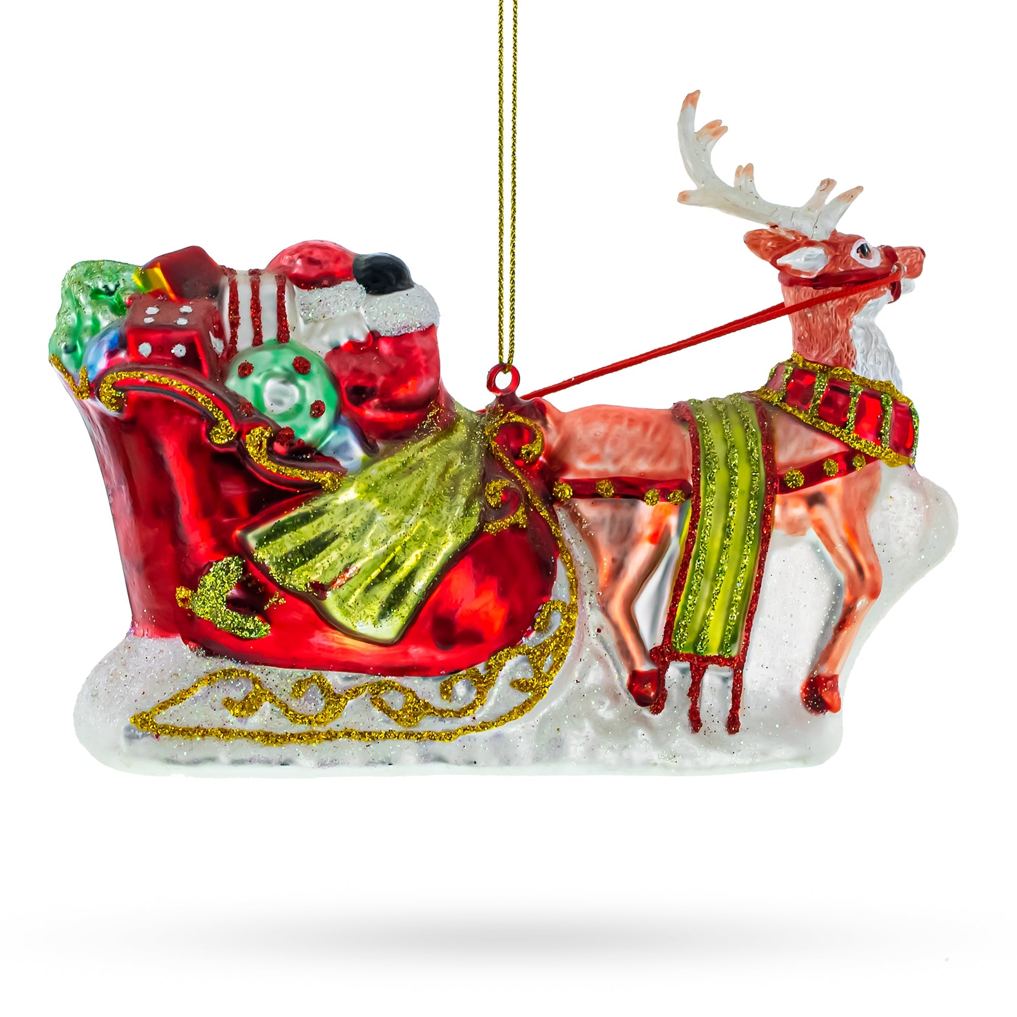 Santa’s Sleigh Ride with Reindeer Glass Christmas Ornament