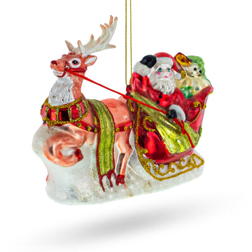 Santa’s Sleigh Ride with Reindeer Glass Christmas Ornament