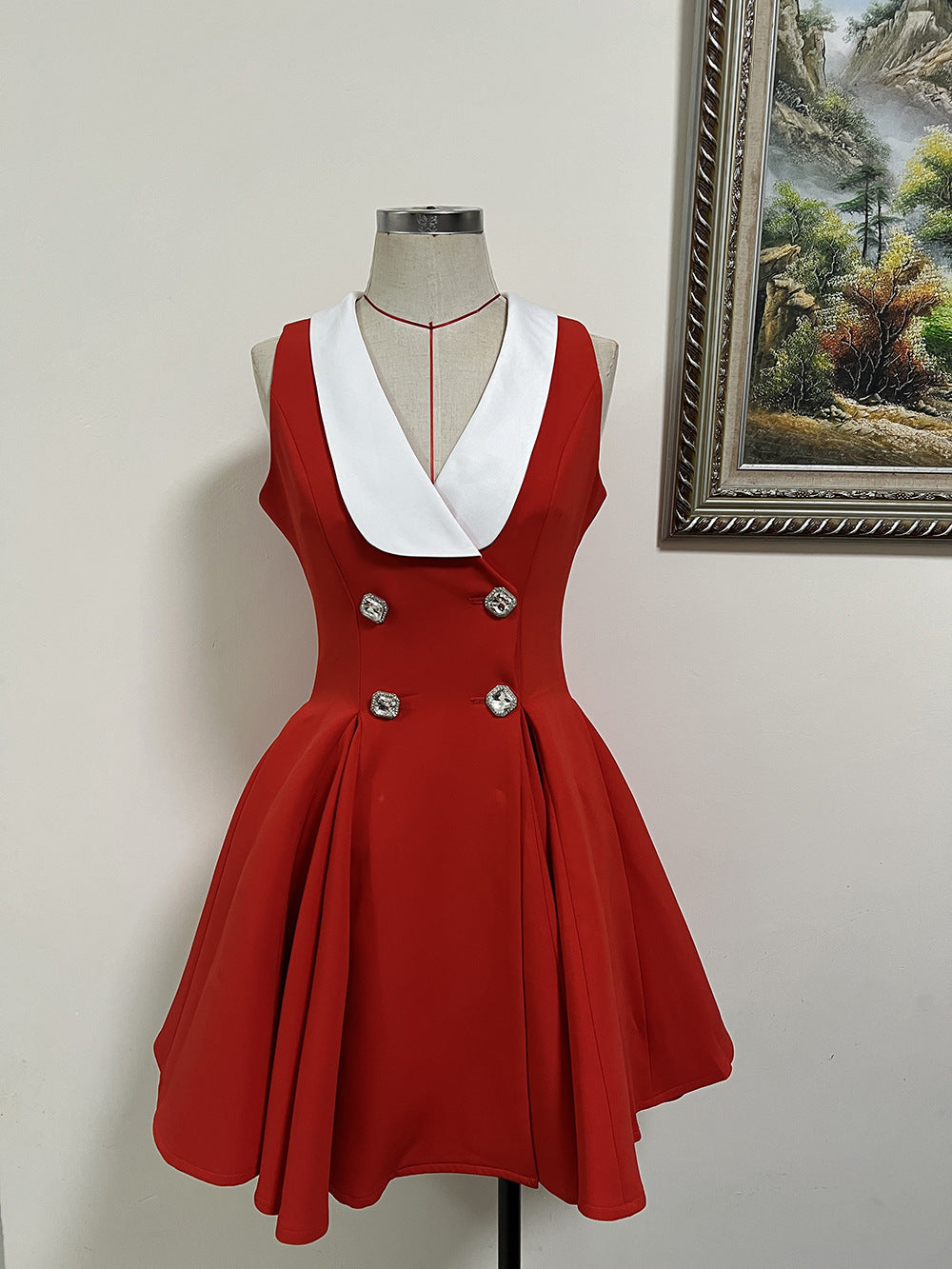 Lapel And Waist Tight Tank Dress Draped Vintage Temperament Skirt Dress Women Elegant Dress