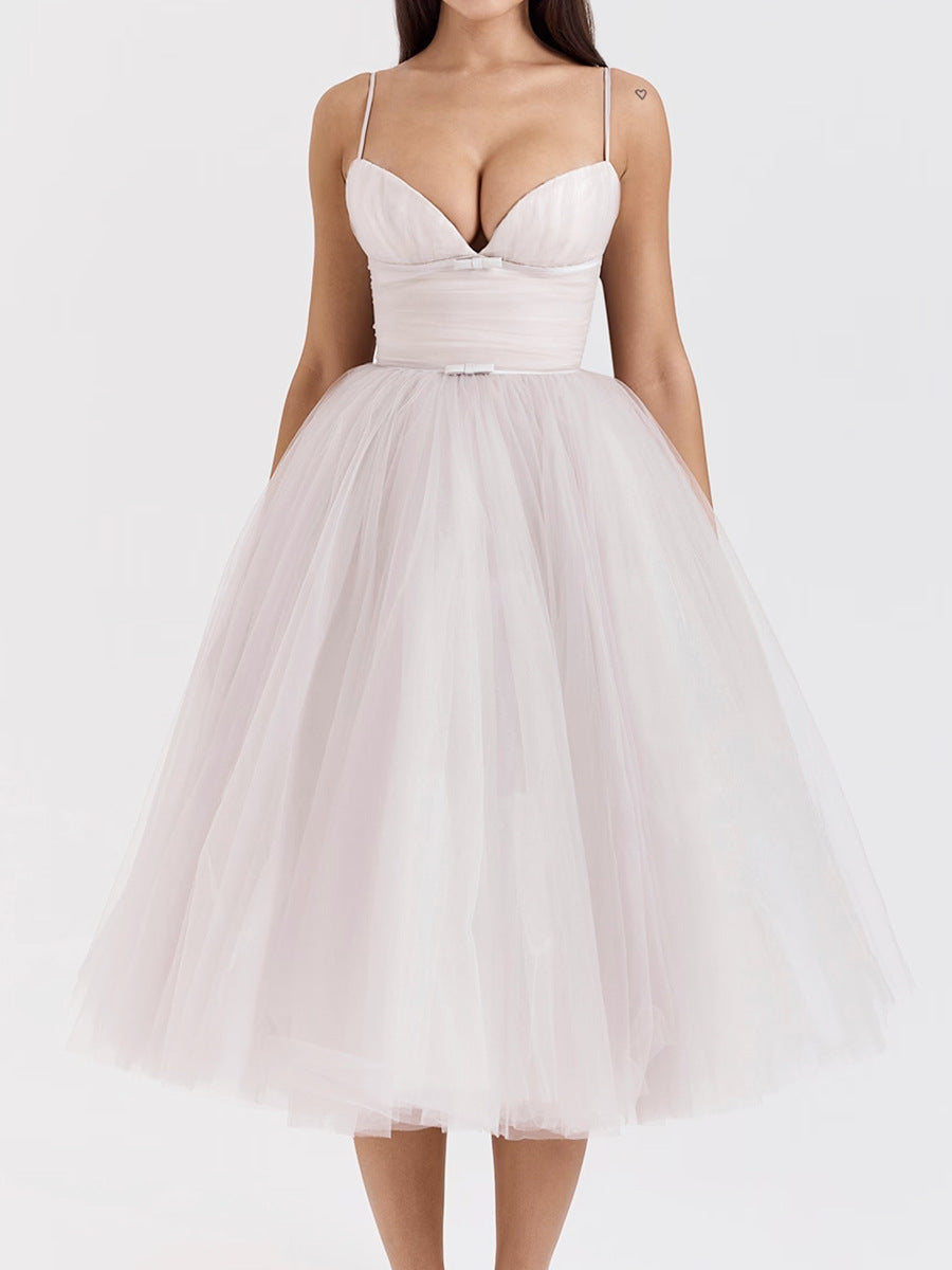 Sexy Solid Color Straps Tulle Backless Dress