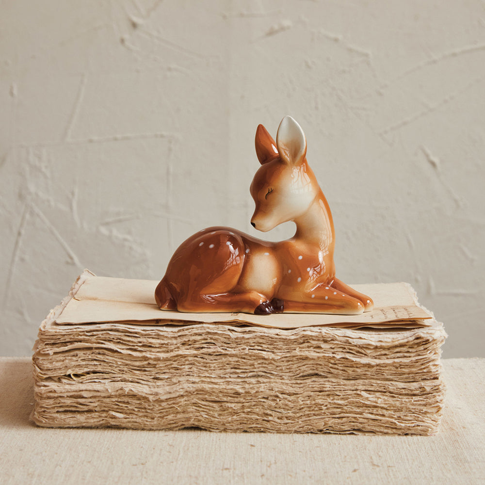 Sweet Ceramic Lying Fawn, Vintage-Inspired