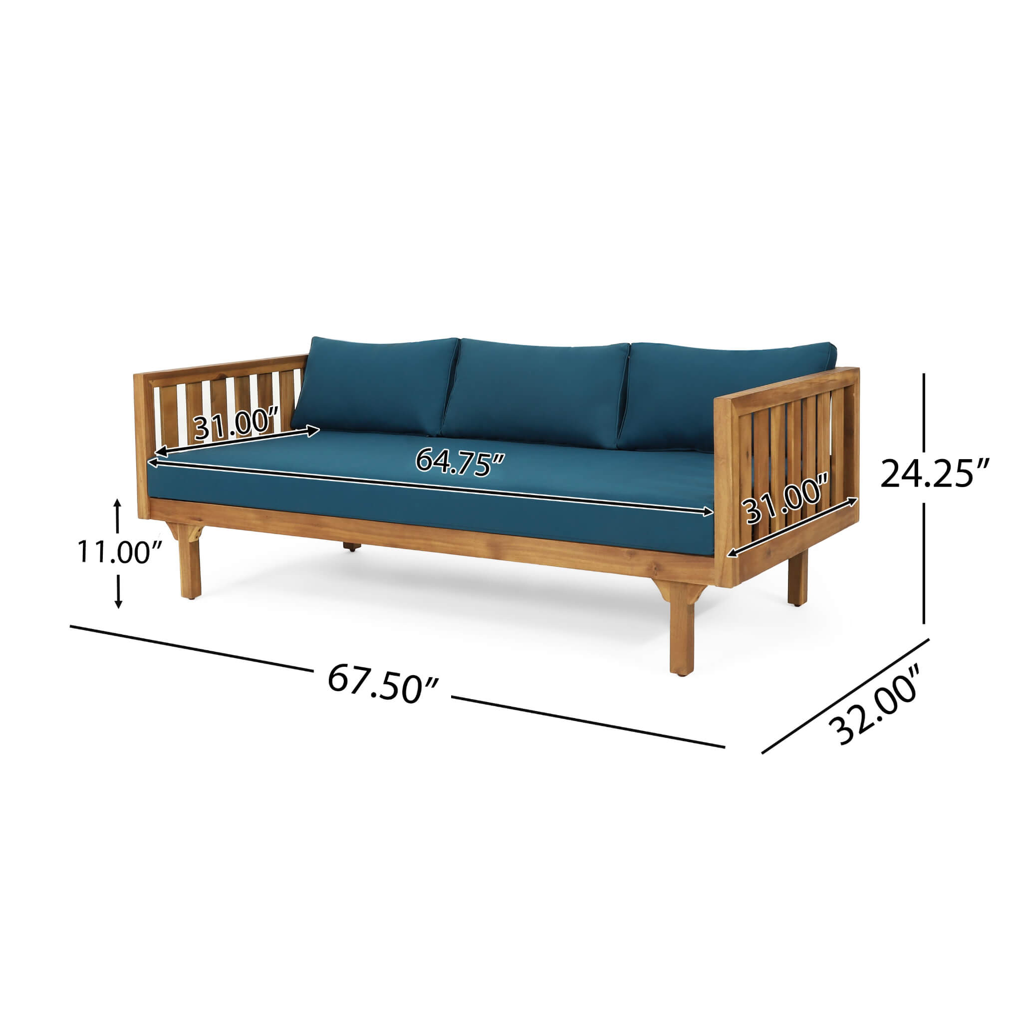 Claremont 3-Seater Acacia Wood Daybed Sofa With Water-Resistant Cushions (SAK65773)