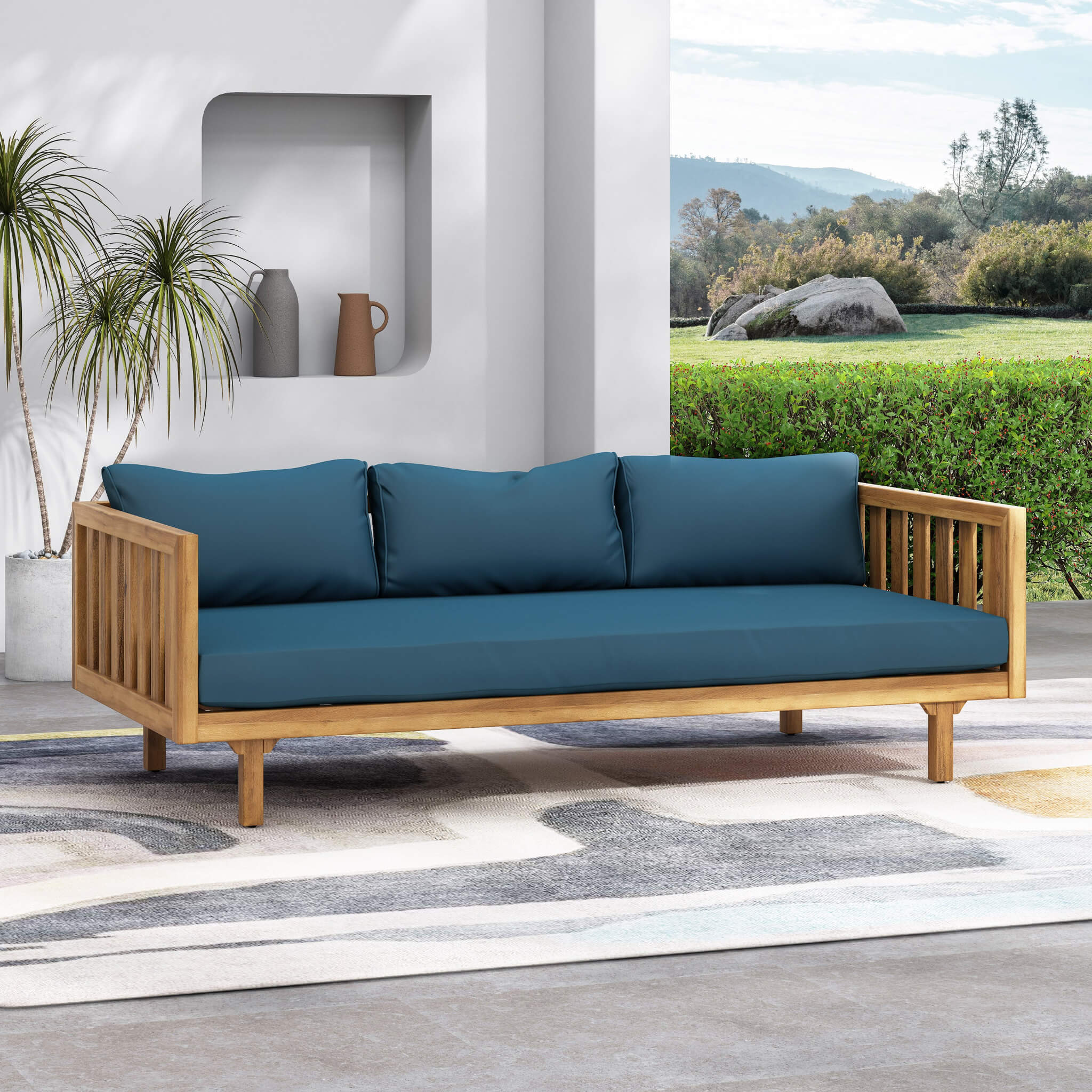Claremont 3-Seater Acacia Wood Daybed Sofa With Water-Resistant Cushions (SAK65773)