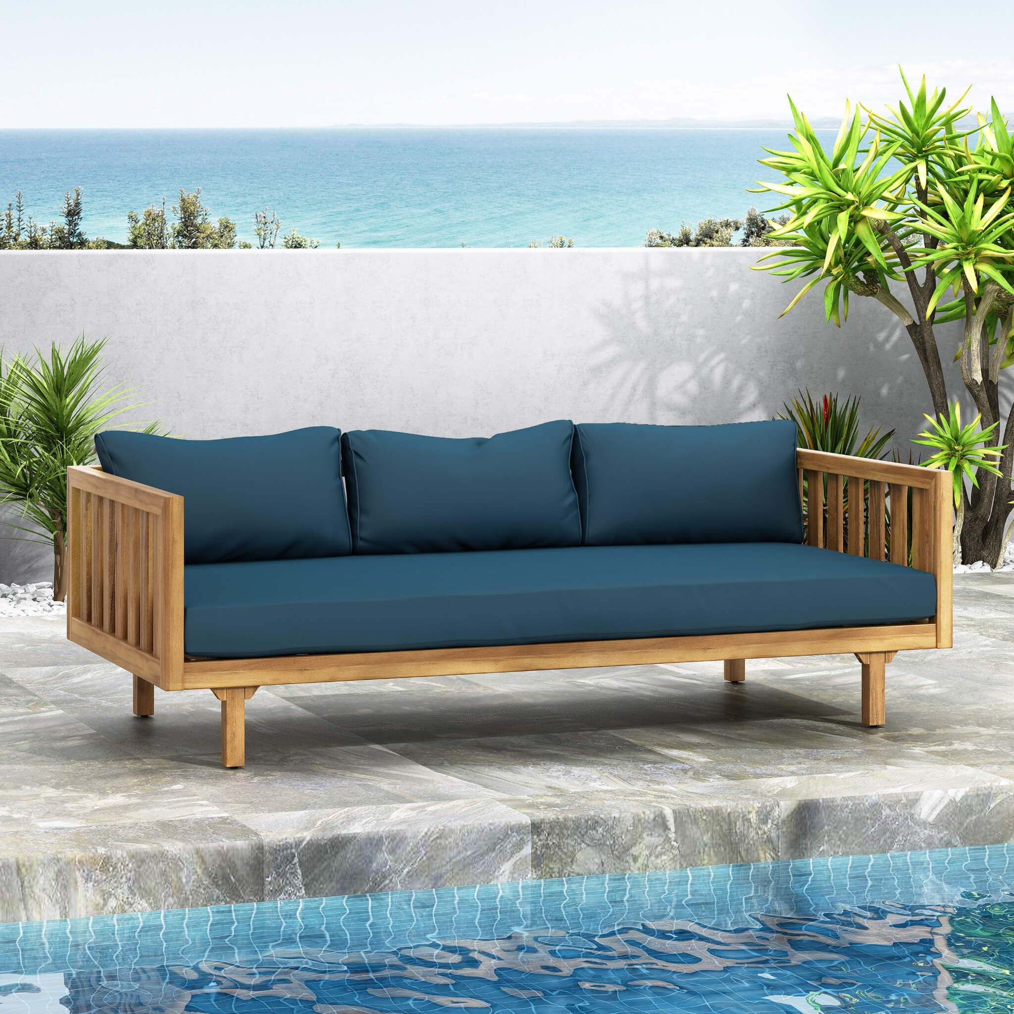 Claremont 3-Seater Acacia Wood Daybed Sofa With Water-Resistant Cushions (SAK65773)