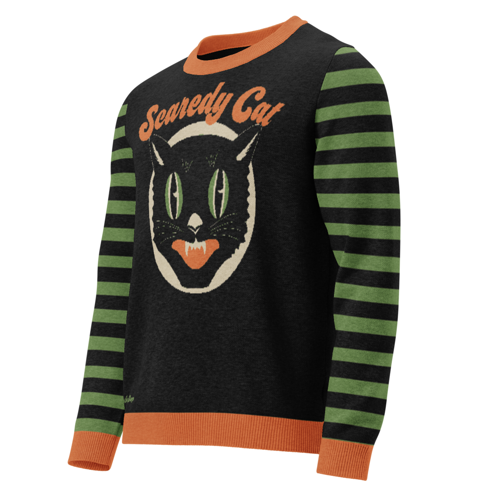 Scaredy Cat Halloween Forever Unisex Knitted Crew Neck Sweater