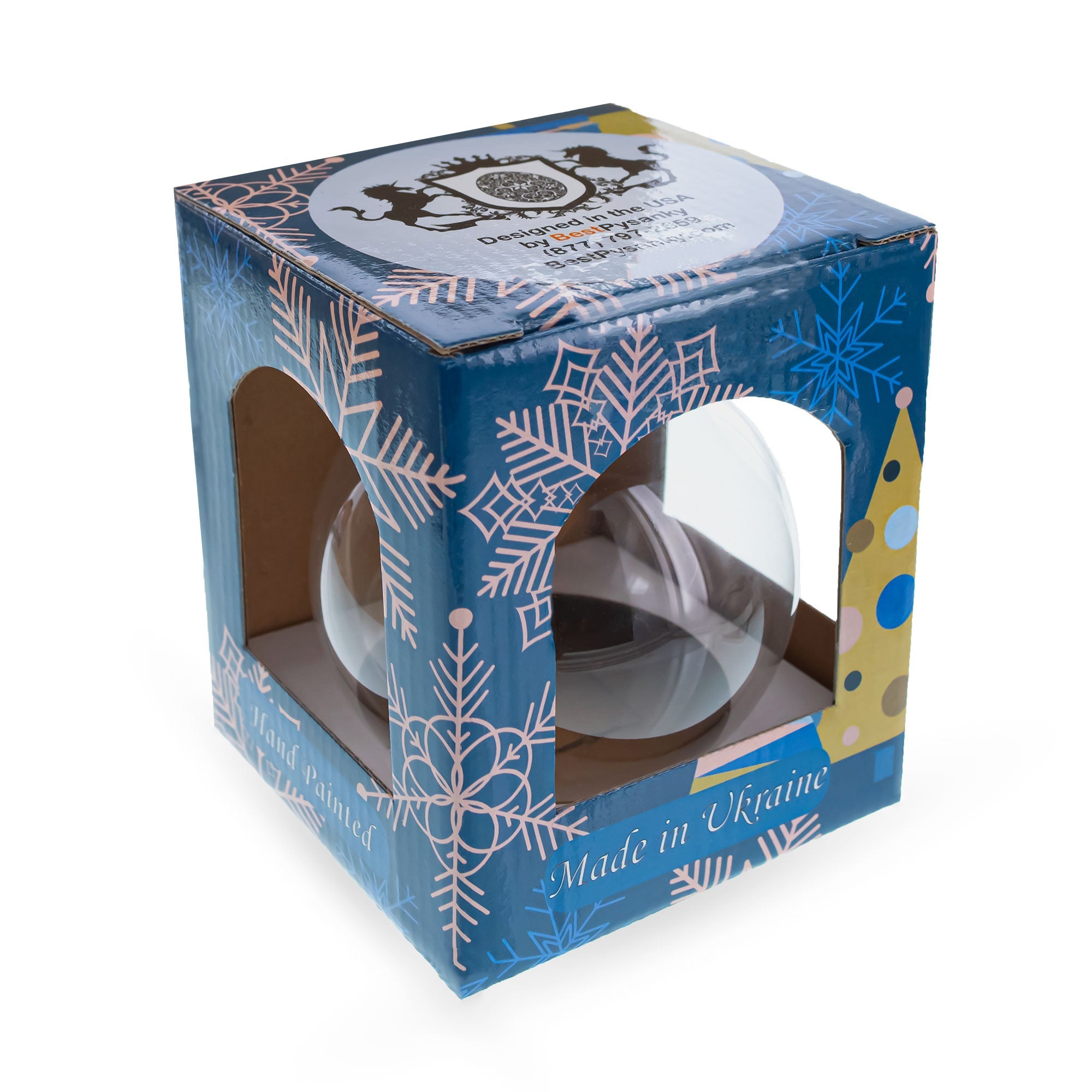 Sparkling Jeweled Snowflakes on Blue Glass Ball Christmas Ornament 3.25 Inches