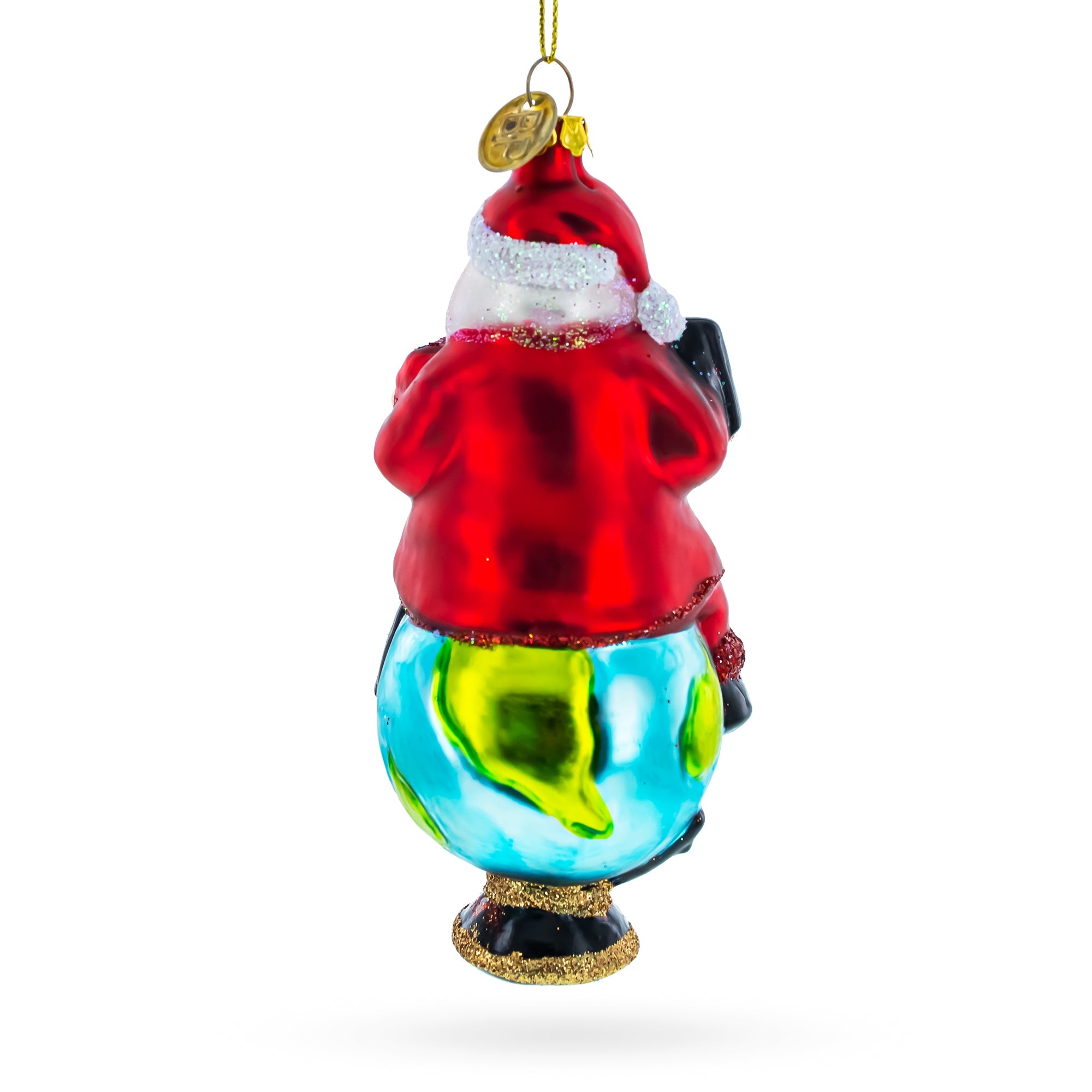 Teacher Santa on World Globe Glass Christmas Ornament