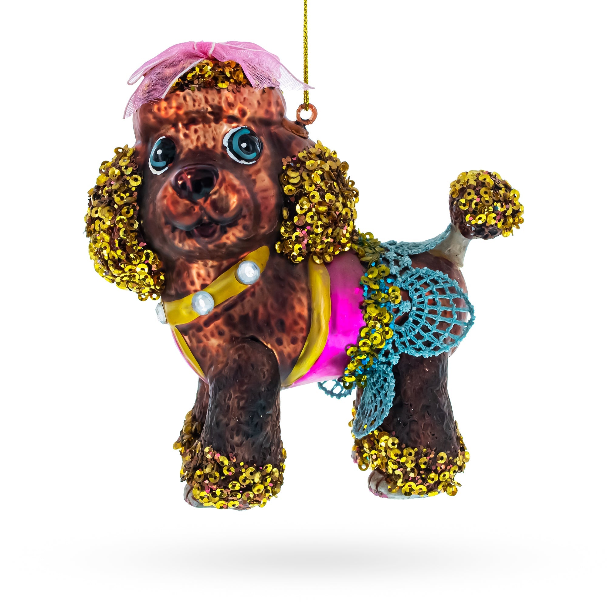 Poodle Glass Christmas Ornament