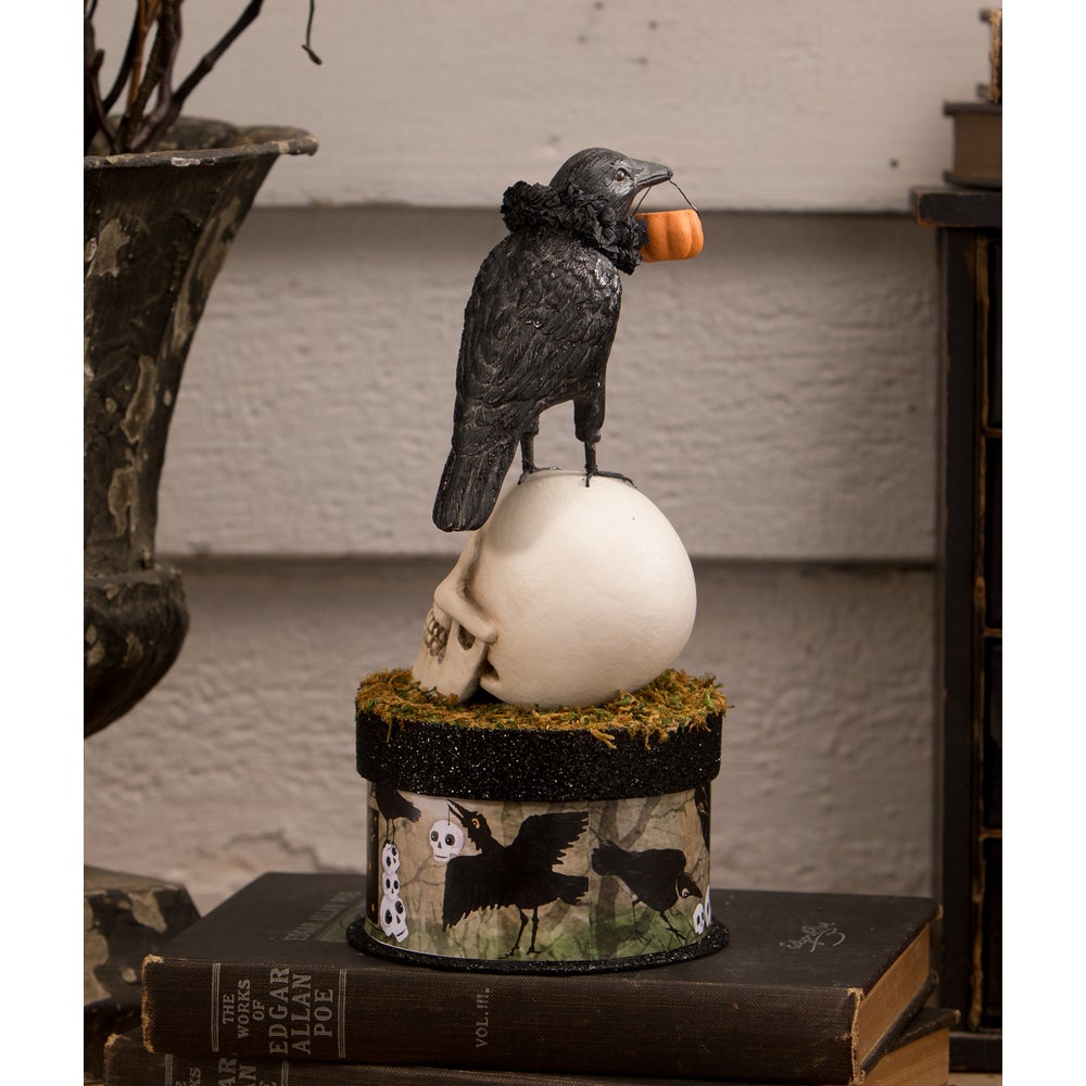 Crow and Skull on Box by Bethany Lowe Designs