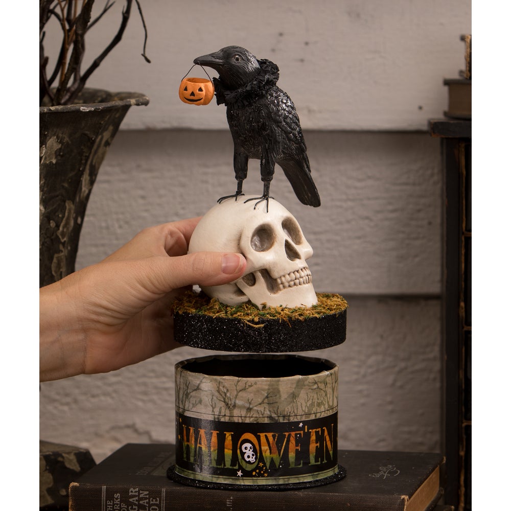 Crow and Skull on Box by Bethany Lowe Designs