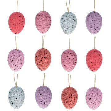 Bag of 12 Pink and White Speckled Plastic Easter Egg Ornaments 2.35 Inches
