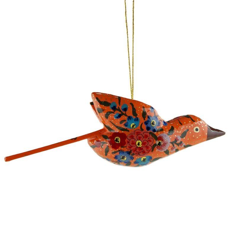 Set of 3 Birds Hand Painted Wooden Christmas Ornaments 6 Inches Long