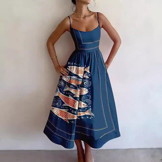 Sleeveless Women's Casual Floral 3D Printed Sleeve Skirt