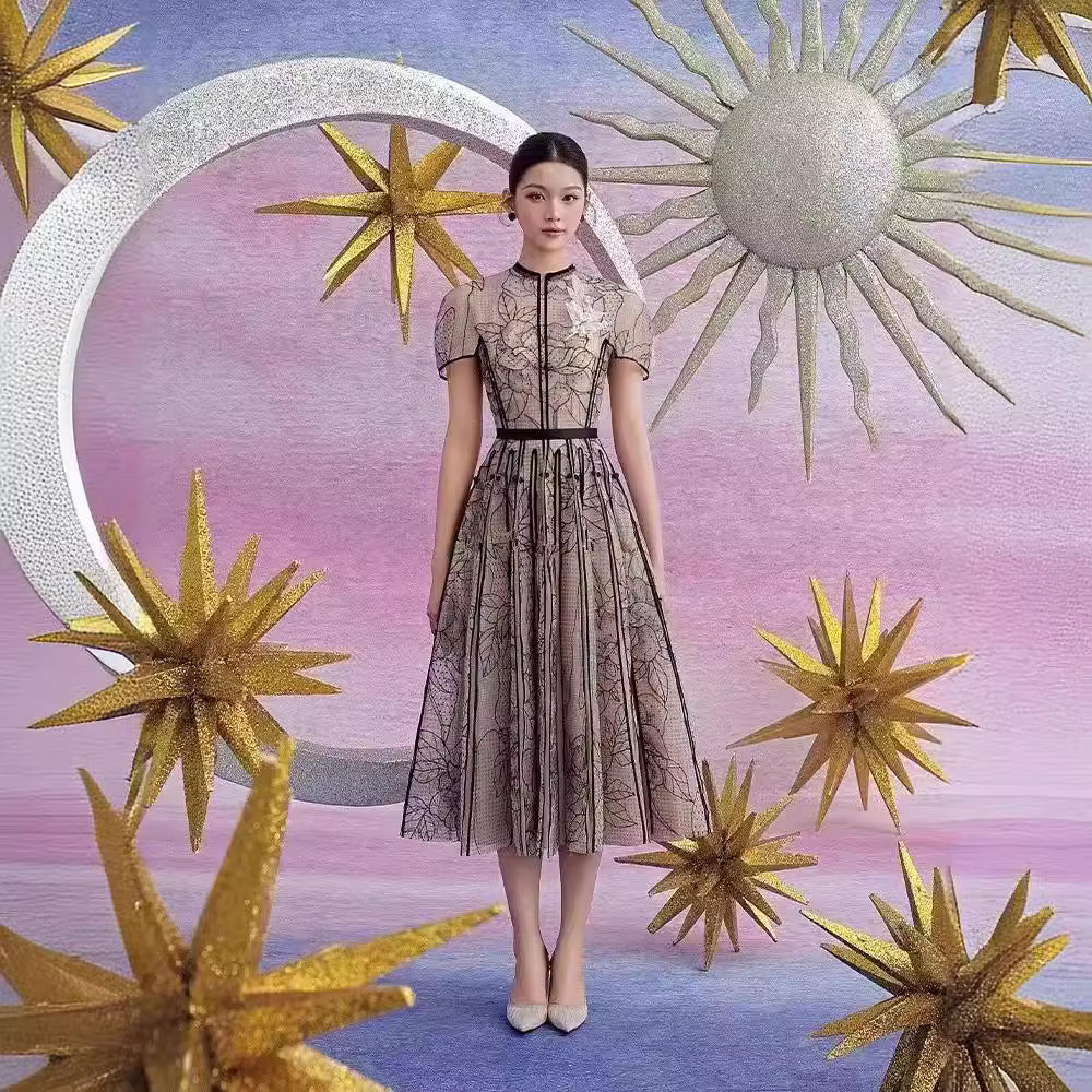 Lace Three-dimensional Flower Embroidery Dress