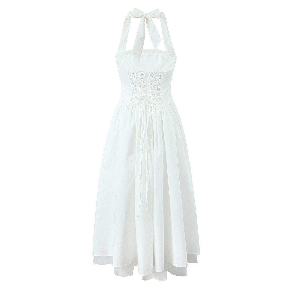 Hanging Collar Sexy Slim Fit Backless Mid-length Sweet Mesh Temperament Dress