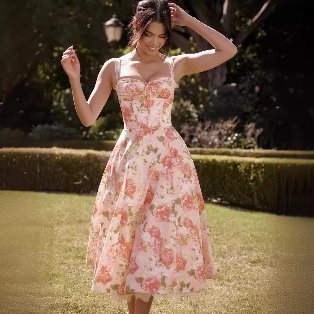 Floral Series French Strap Gentle Dress