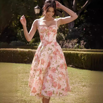 Floral Series French Strap Gentle Dress